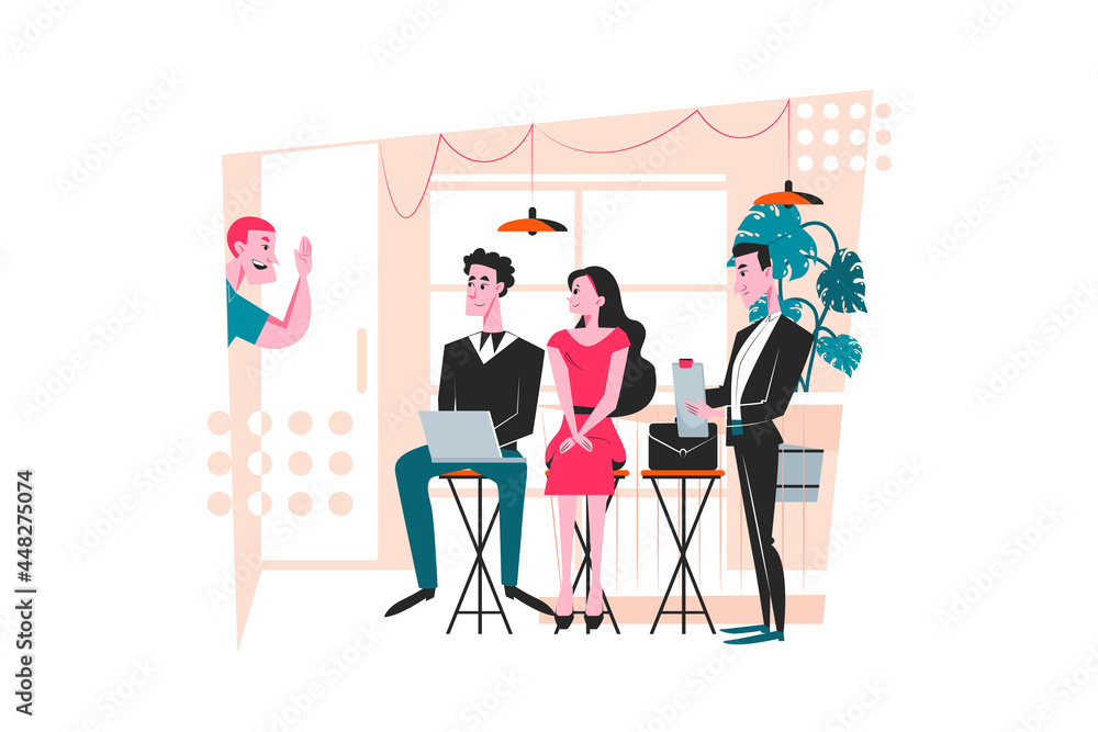 Candidates Waiting For Job Interview Illustration Concept. Flat illustration isolated on white background.