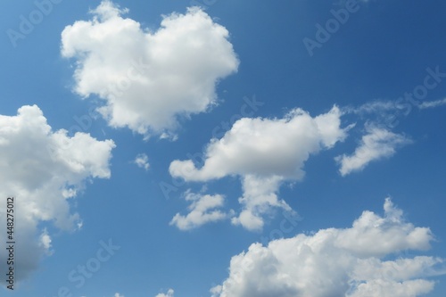 Fototapeta Naklejka Na Ścianę i Meble -  Beautiful heart shape cloud in blue sky, natural clouds background 