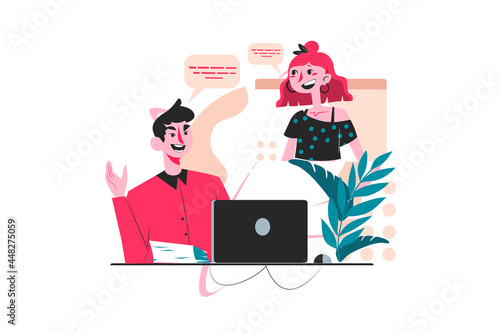 Online Job Interview Illustration Concept. Flat illustration isolated on white background.