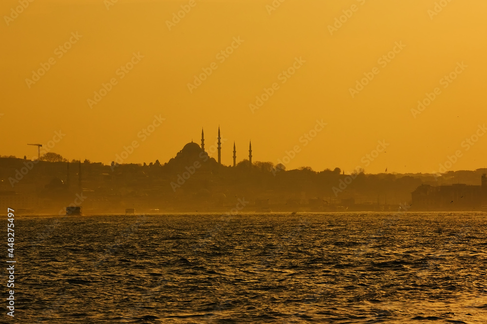 Istanbul beautiful silhouette on the bosphorus