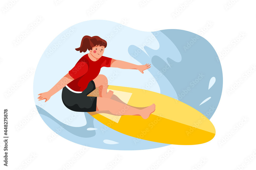 Surfing Sports Illustration Concept. Flat illustration isolated on white background.