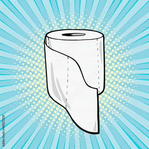 Toilet paper icon in pop art comic style, vector illustration