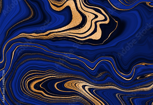 Gold marble design. A beautiful combination of dark blue marble and gold. Chic vector background, stone.