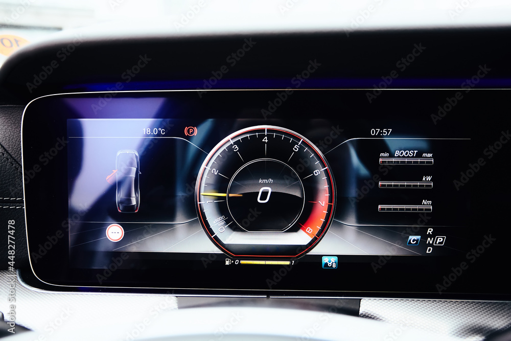 Fototapeta premium The luxury car dashboard. The Modern technology
