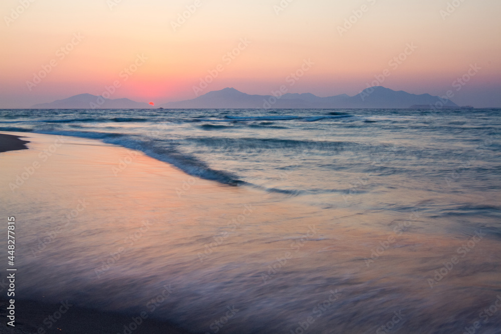 Sunset on a beach. Kos,in Greece.