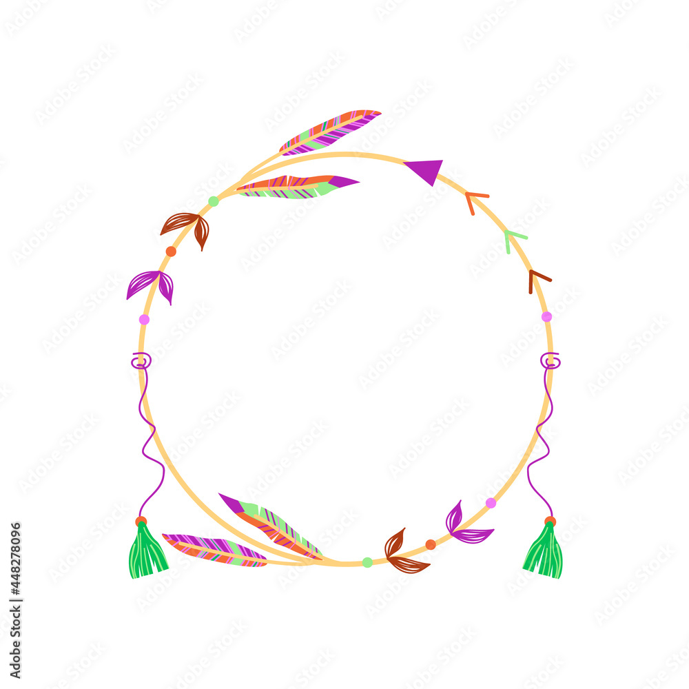 Abstract circle boho frame design isolated on white background