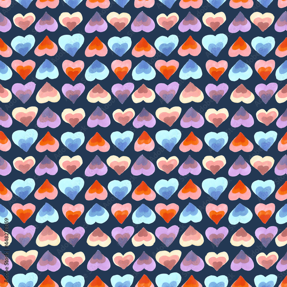 Seamless pattern of hearts, drawn with markers. For fabric, wrapping paper, wallpaper, notebook cover. Seamless pattern of hearts, drawn with markers. For fabric, wrapping paper, wallpaper, notebook cover.