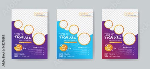 Travel flyer template design with contact and place details template