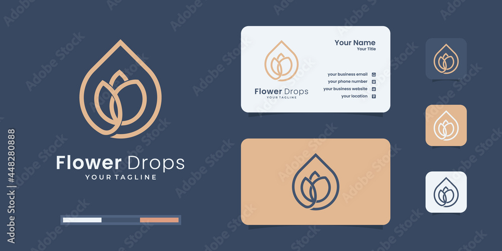 Fototapeta premium Creative flower drops logo design template. healthy logo for your brand.