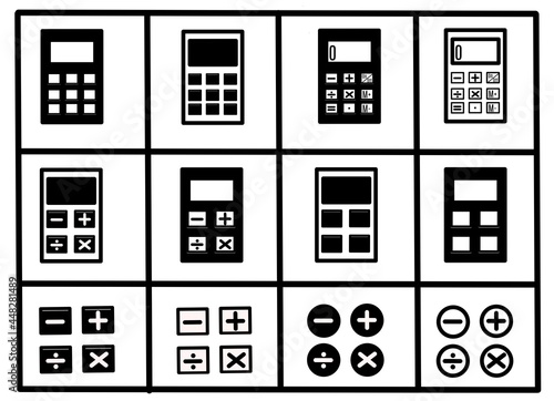 black and white calculator icons set