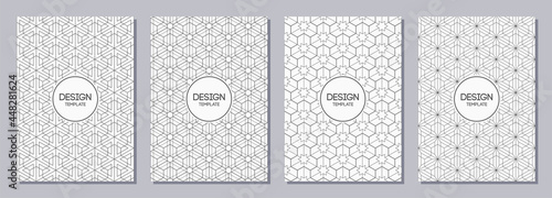 Set of flyers, posters, banners, placards, brochure design templates A6 size with korean, japanese ornaments. Vector black and white backgrounds.