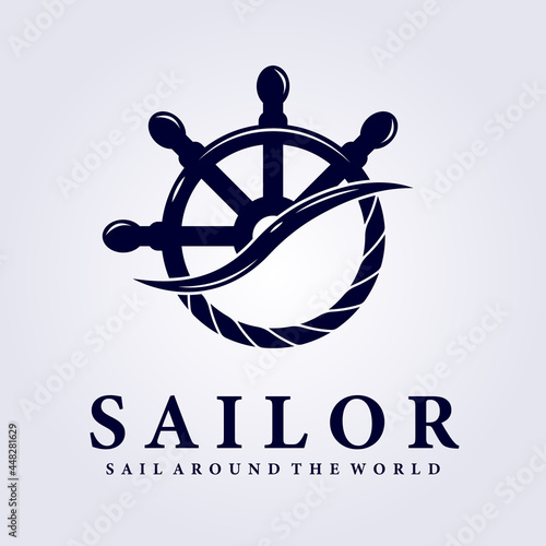 sailor ship steer nautical summer logo vector illustration design with rope anchor