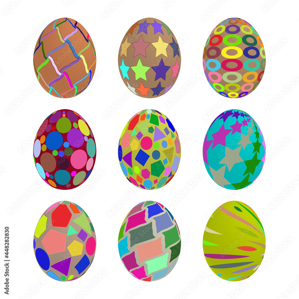 Easter eggs with colored coloring on a white background.