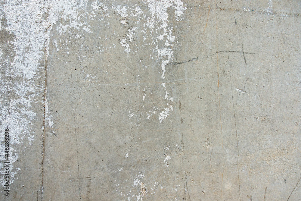 Grey old grunge gray concrete cement and white painted wall. Urban street art rough banner background texture