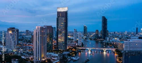 Photography Night cityscape and high-rise buildings in metropolis city center