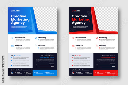 Corporate business flyer template design set with blue and red color. digital marketing agency flyer, business marketing flyer set, grow your business digital marketing new flyer. 