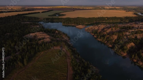 Aerial view field forest sunrise Konduki