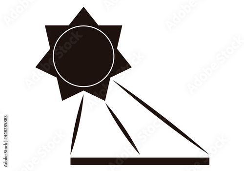 Icono negro de sol iluminando un panel solar.