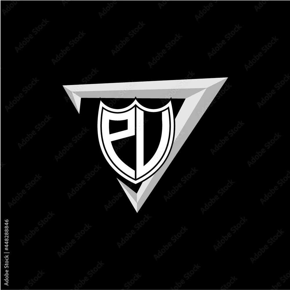 initial letter P U shield shape with triangular decoration initial letter P U shield shape with triangular decoration