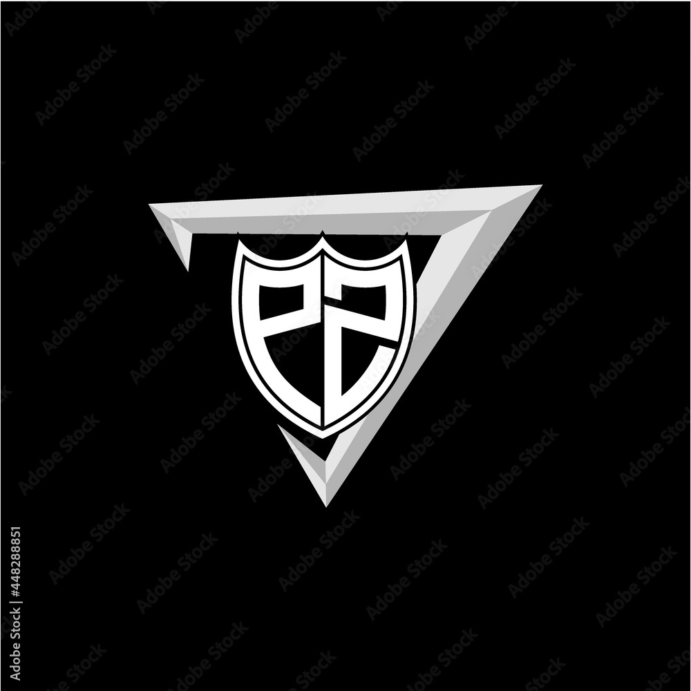 initial letter P Z shield shape with triangular decoration
