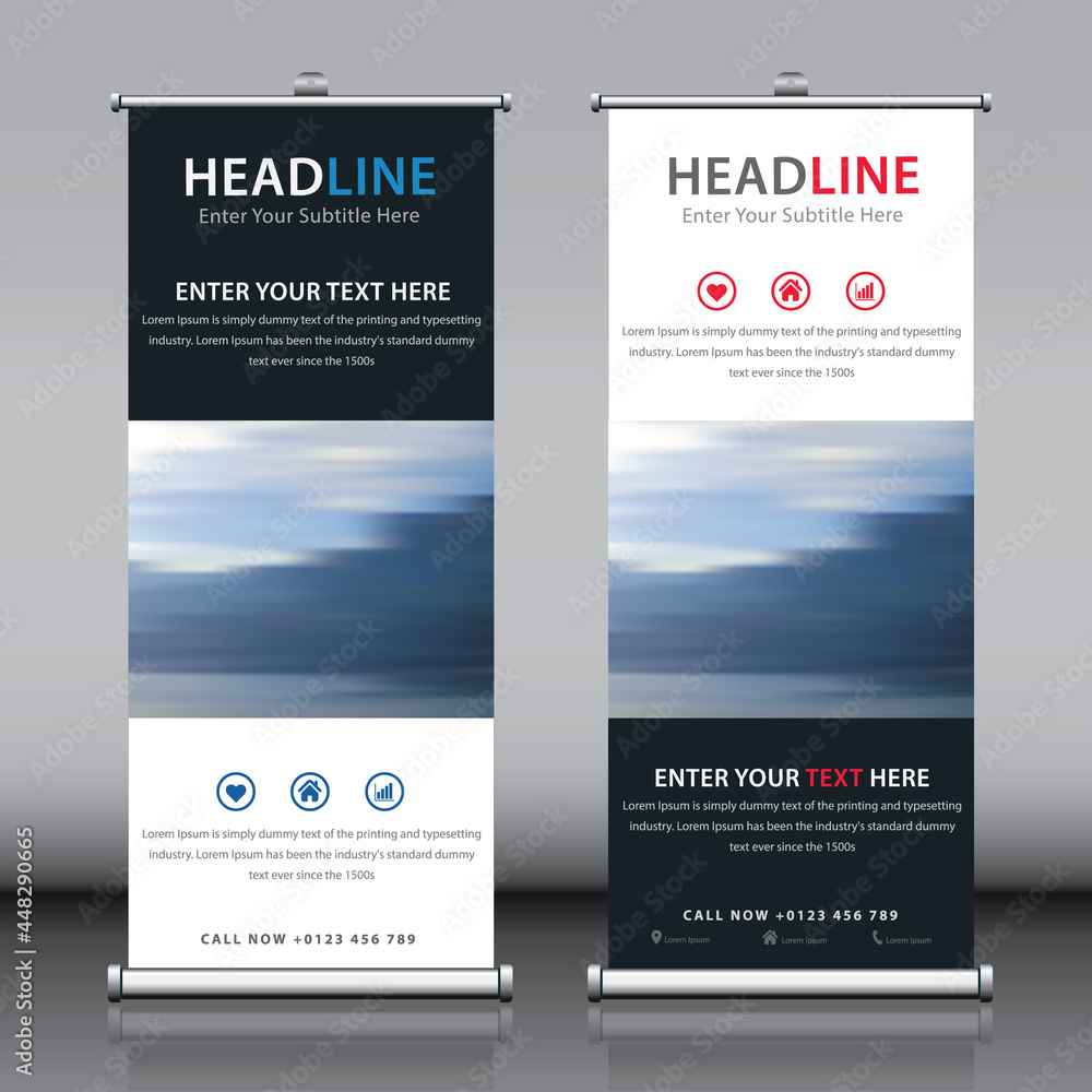 Simple roll up banner design collection with black white colorful ...