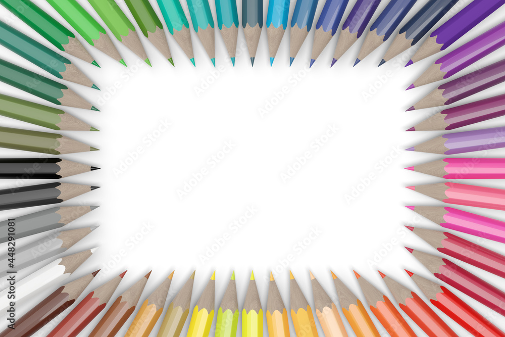 Fototapeta premium Colored pencils background with copy space. 3d illustration.