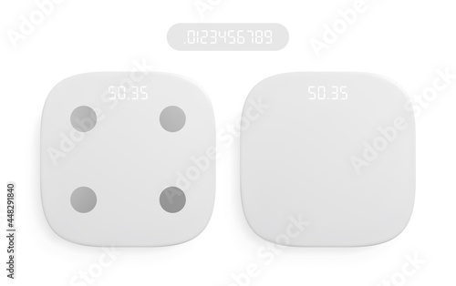 Realistic modern white weight scales with digital display. Vector illustration.