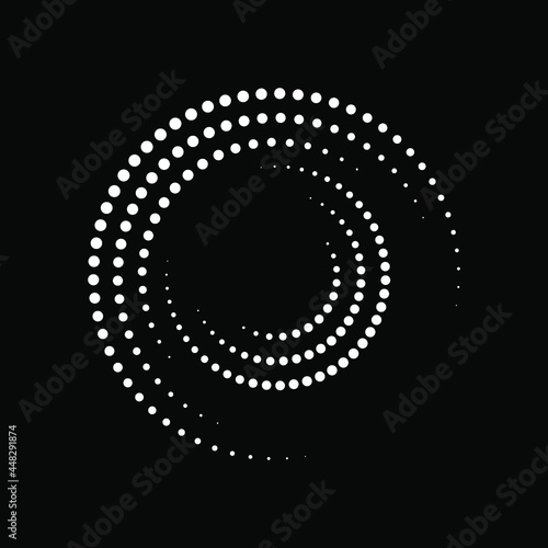 White circle halftone dotted stripes. Geometric art. Halftone design element for border frame, round logo, blackout tattoo, sign, symbol, web pages, prints, template, pattern and abstract background
