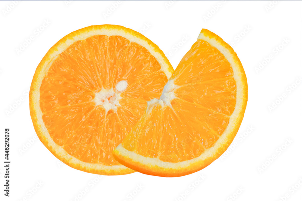 Halves of ripe, juicy new harvest orange isolated on white background Halves of ripe, juicy new harvest orange isolated on white background