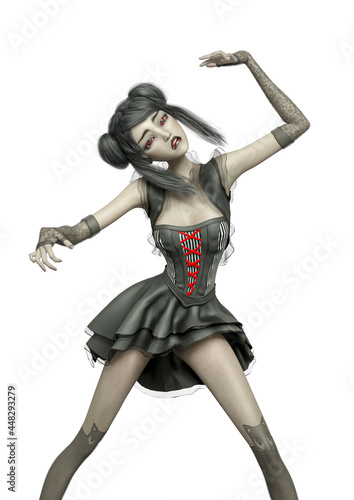 gothic girl is doing a zombie pose
