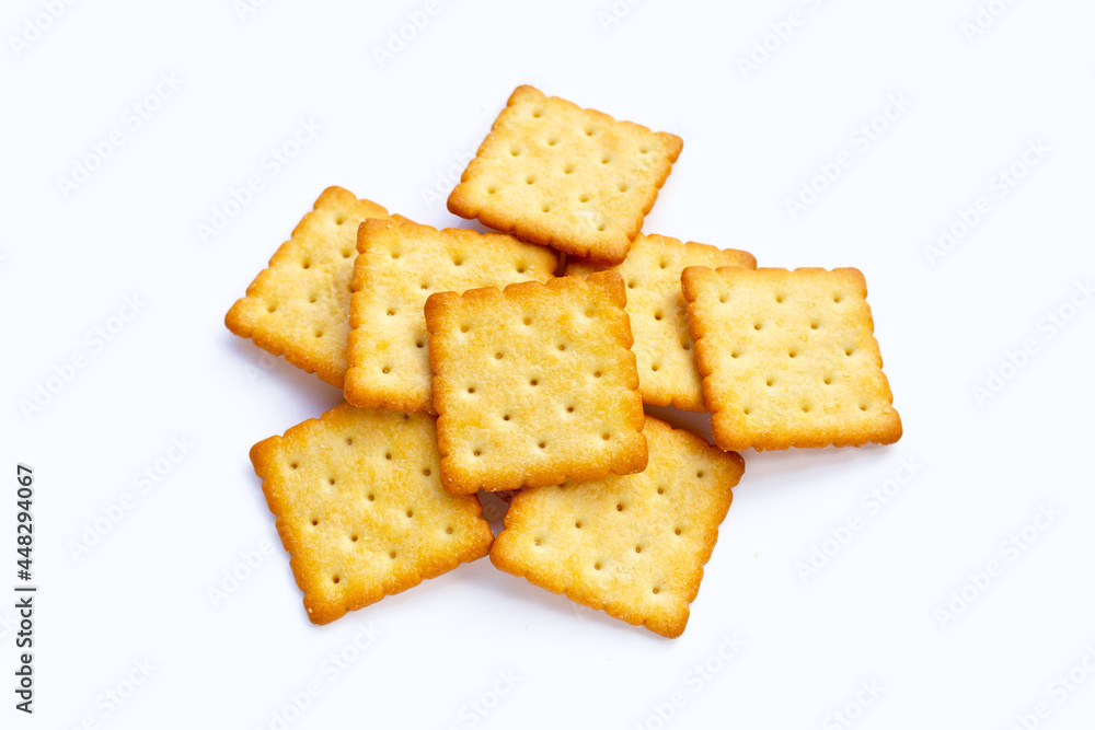 Dry cracker cookies on white background. Dry cracker cookies on white background.