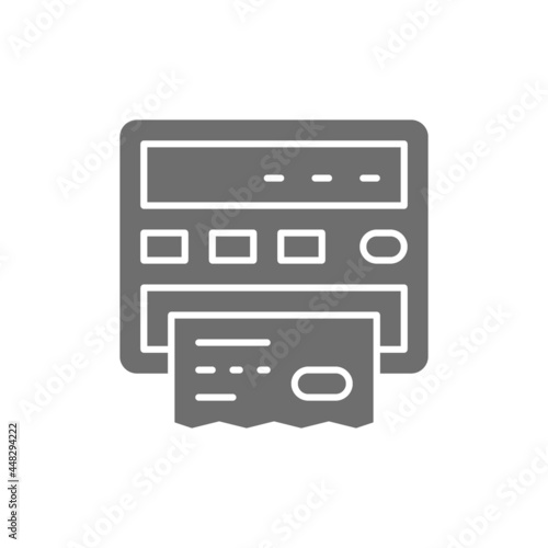 Taxi meter, paper receipt bill gray icon.