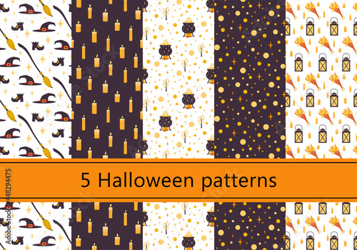 Five magic patterns. Halloween witchcraft texture for wallpaper, web page background, wrapping paper and etc.
