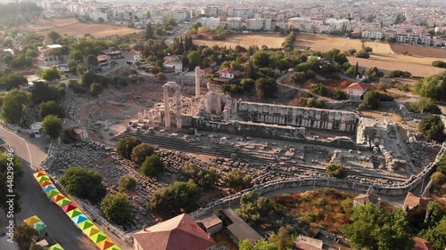 Aerial view of the largest antique greek temple of Apollo in Didim, Turkey. photo