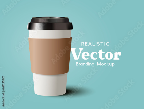 A realistic takeaway cardboard coffee cup. Contemporary beverage hot drinks marketing template Vector illustration