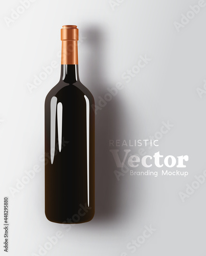 A realistic glass bottle of red wine branding mock up. Beverage Marketing template Vector illustration