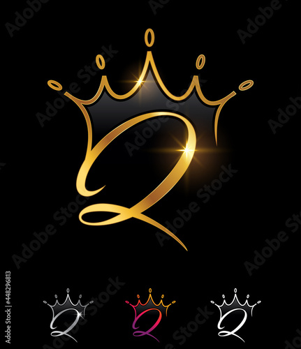 Golden Monogram Crown Initial Letter Q
