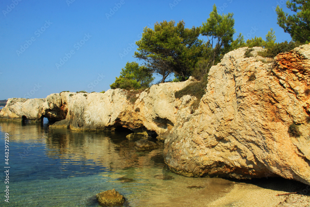 wild stone beach in Cephalonia, Greece