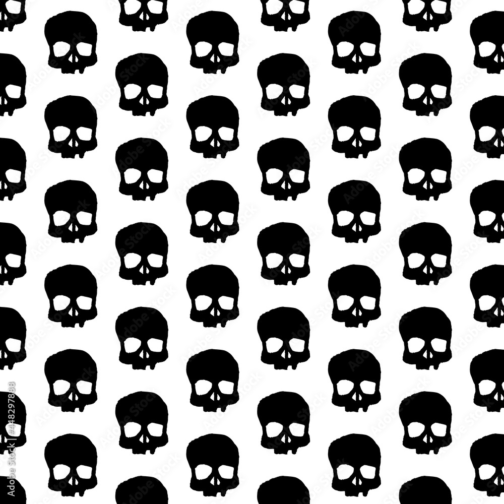 Vector pattern with black skulls on a white background. Halloween. All Saints' Day. Hand drawing. Doodle Vector pattern with black skulls on a white background. Halloween. All Saints' Day. Hand drawing. Doodle
