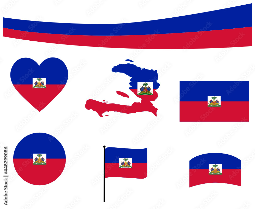 Haiti Flag Map Ribbon And Heart Icons Vector Illustration Abstract National Emblem Design Elements collection Haiti Flag Map Ribbon And Heart Icons Vector Illustration Abstract National Emblem Design Elements collection