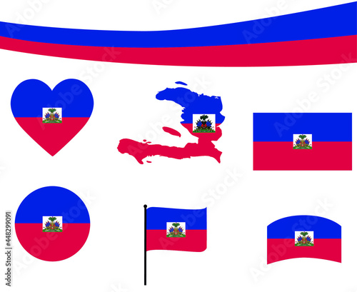 Haiti Flag Map Ribbon And Heart Icons Vector Illustration Abstract National Emblem Design Elements collection