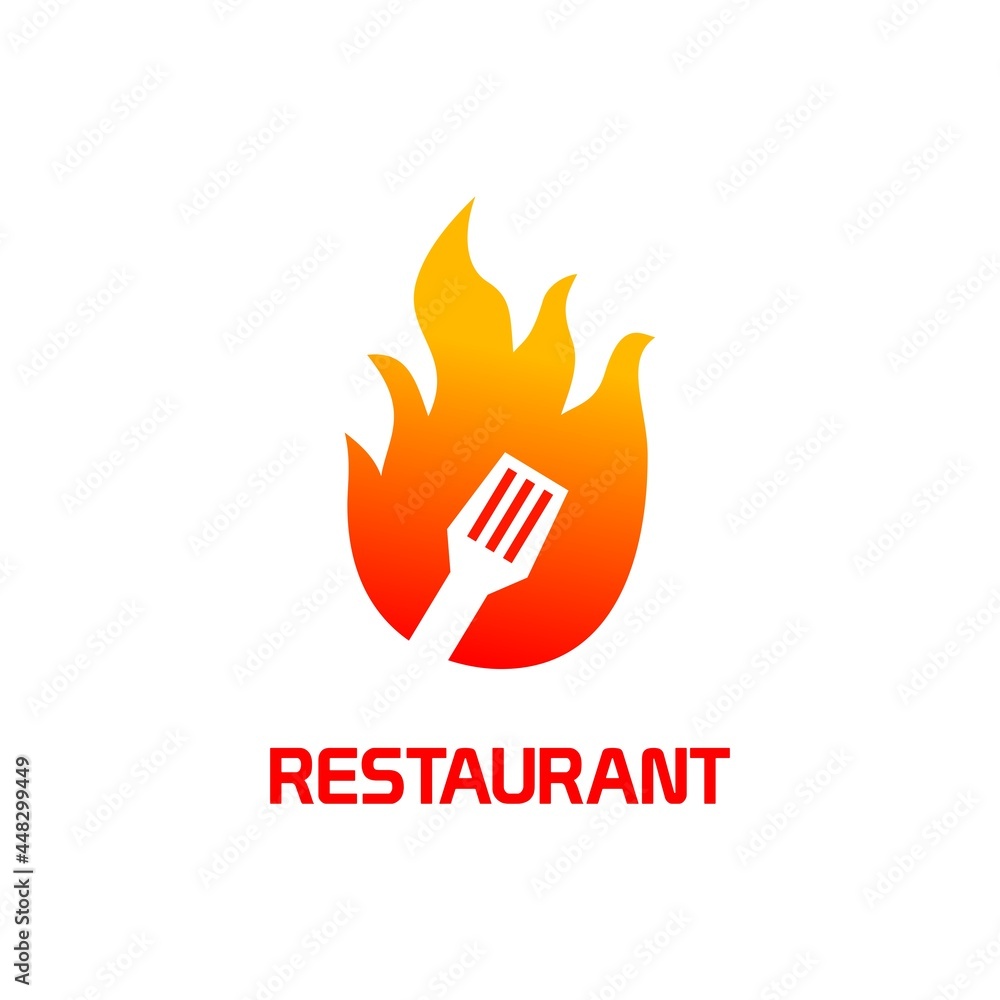 Fototapeta premium restaurant logo with a combination of fire and spatula objects. online shop logo and chaf logo