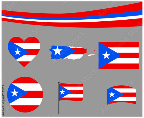 puerto rico Flag Map Ribbon And Heart Icons Vector Illustration Abstract National Emblem Design Elements collection