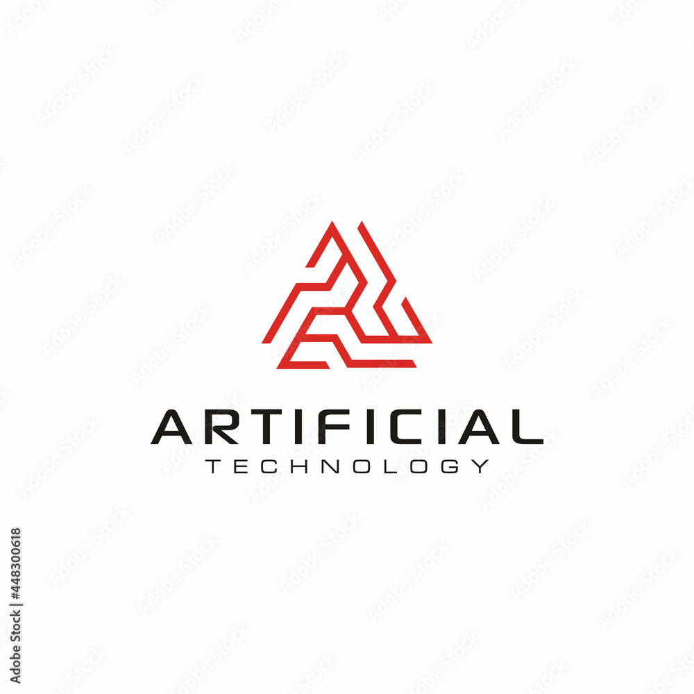 Futuristic Triangle Shape Circuit Link Line for Digital Robot Tech Technology Logo design Futuristic Triangle Shape Circuit Link Line for Digital Robot Tech Technology Logo design
