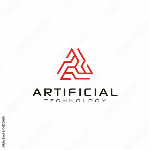 Futuristic Triangle Shape Circuit Link Line for Digital Robot Tech Technology Logo design