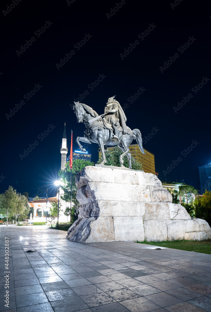 Obraz premium Tirana city Skanderbeg square night, Albania