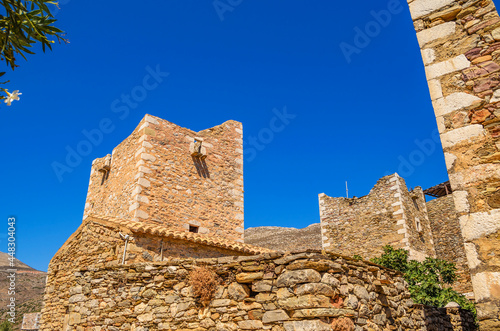 Architectural and old historical towers dominating the area at the famous Vathia village in the Laconian Mani peninsula. Laconia, Peloponnese, Greece, Europe.sightseeing photo