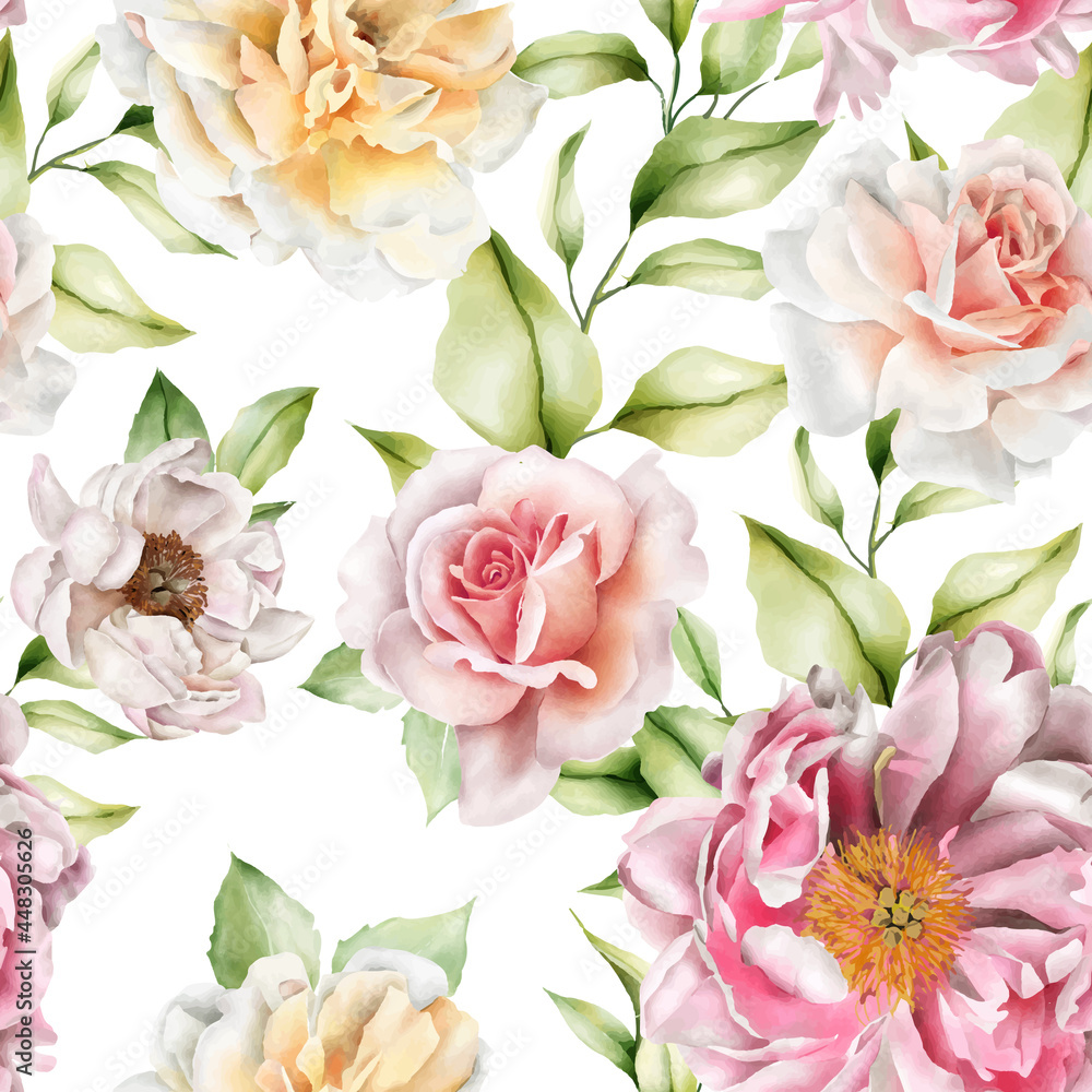 hand drawn watercolor floral seamless pattern