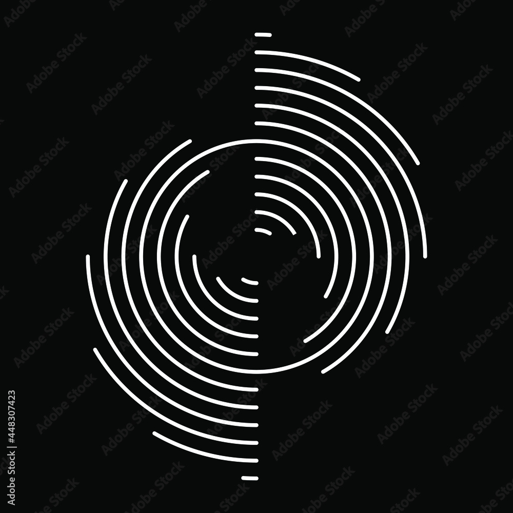 White concentric stripes in round form. Geometric art. Design element for border frame, round logo, blackout tattoo, sign, symbol, web pages, prints, template, pattern and abstract background White concentric stripes in round form. Geometric art. Design element for border frame, round logo, blackout tattoo, sign, symbol, web pages, prints, template, pattern and abstract background