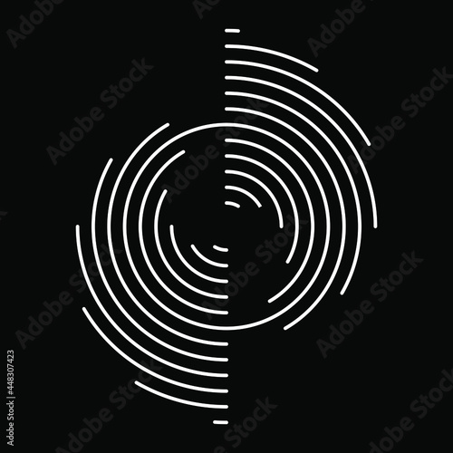 White concentric stripes in round form. Geometric art. Design element for border frame, round logo, blackout tattoo, sign, symbol, web pages, prints, template, pattern and abstract background